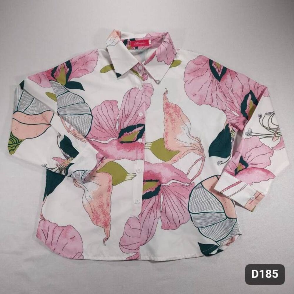 Mundefeis Boho Floral Print Button Up Blouse Size L Excellent Condition